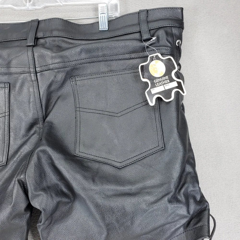 Genuine Leather Biker Shorts Men 42 Black Side Lace Up Moto Rocker Fetish BDSM